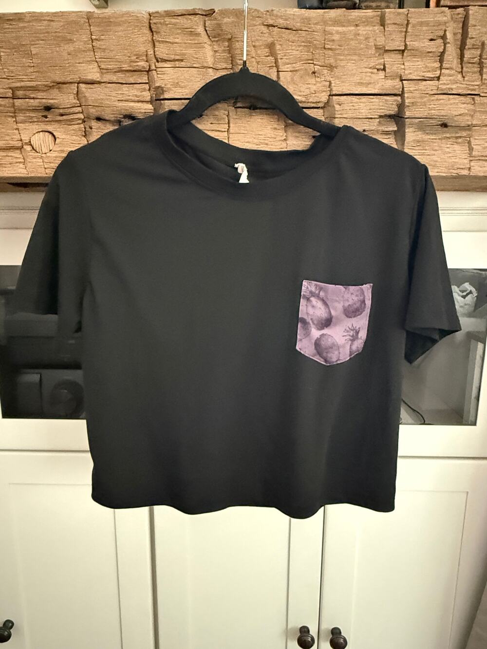 Born Primitive Black Boxy Crop Tee Pineapple Print Pocket Workout Gym Top
